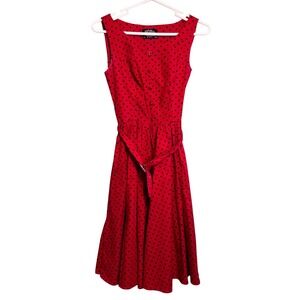 Vintage Hearts & Roses Womens Polka Dot Pinup Rockabilly Swing Dress Red Size 6